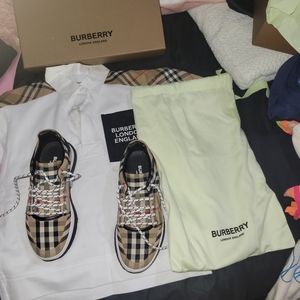 Boys Burberry sneakers size 32 and size 6 burberry shirt
